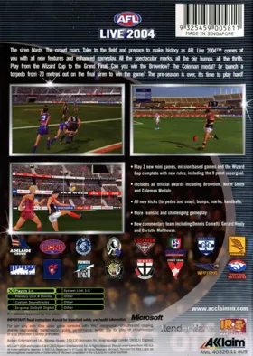 AFL Live 2004 box cover back